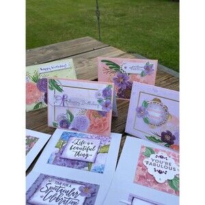 4 Card Set / Beautiful flowers with matching Purple Envelopes